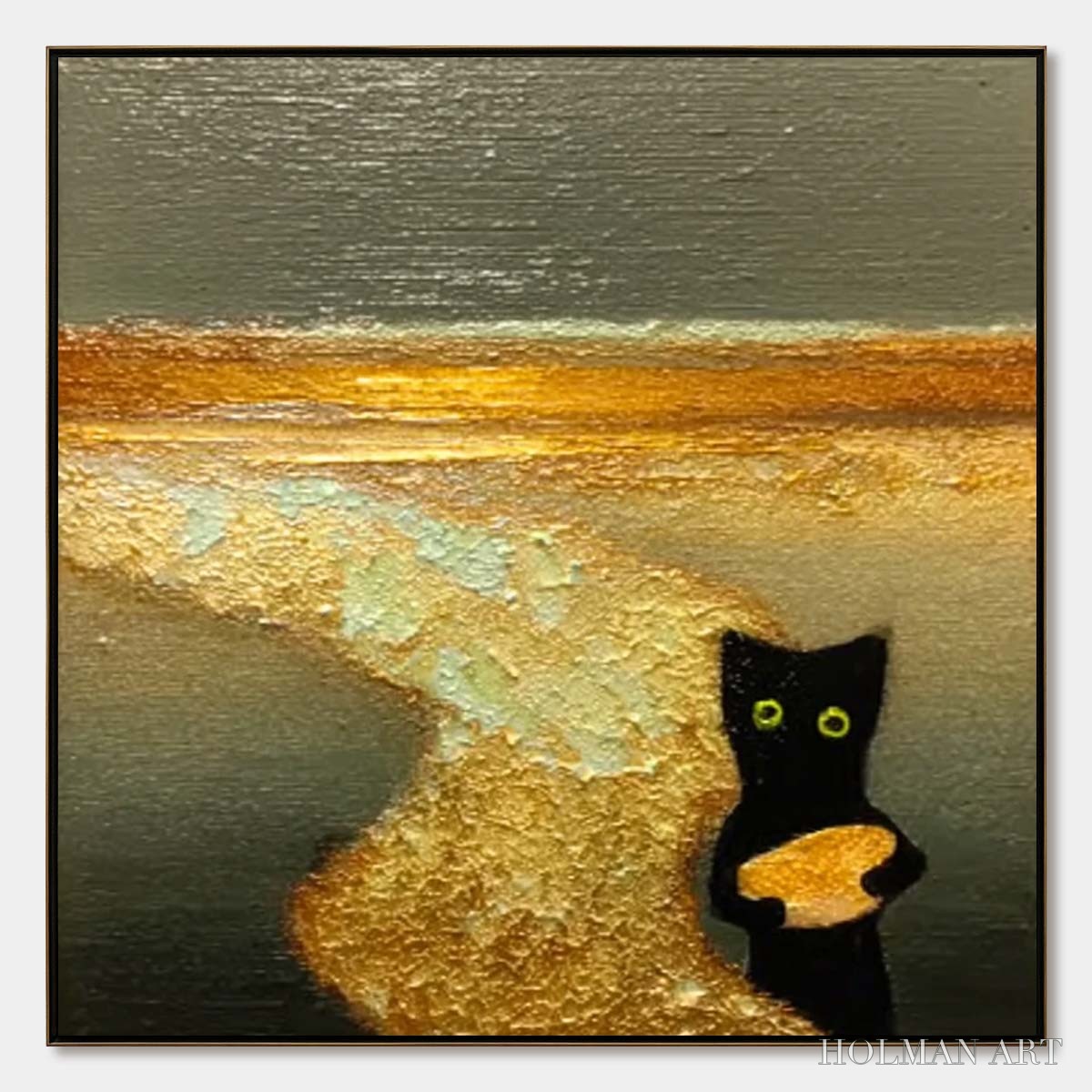 HOLMAN ART A Cat'S Treasure – Textured Impasto Painting of a Whimsical Black Cat - image 1