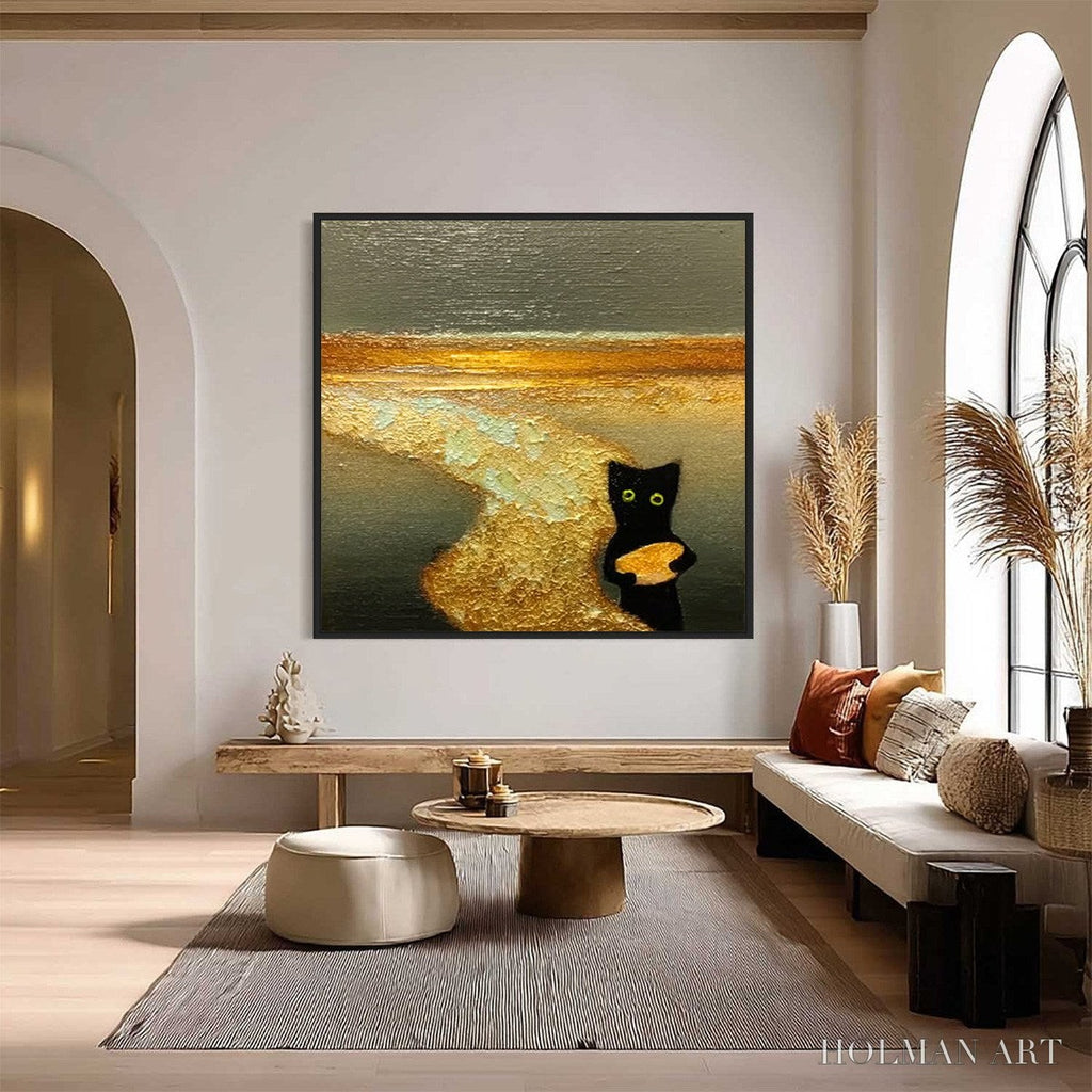 HOLMAN ART A Cat'S Treasure – Textured Impasto Painting of a Whimsical Black Cat - image 2