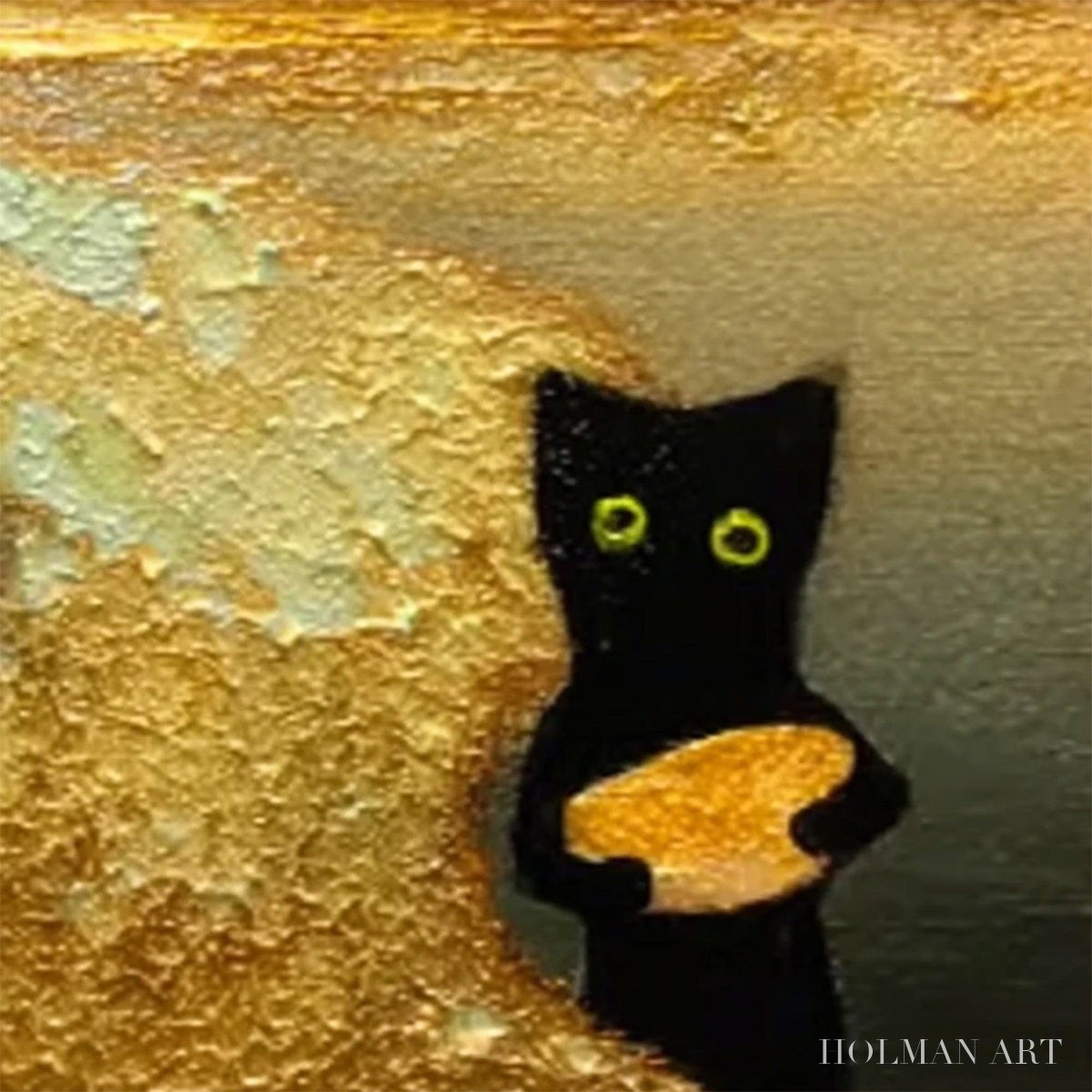 HOLMAN ART A Cat'S Treasure – Textured Impasto Painting of a Whimsical Black Cat - image 3