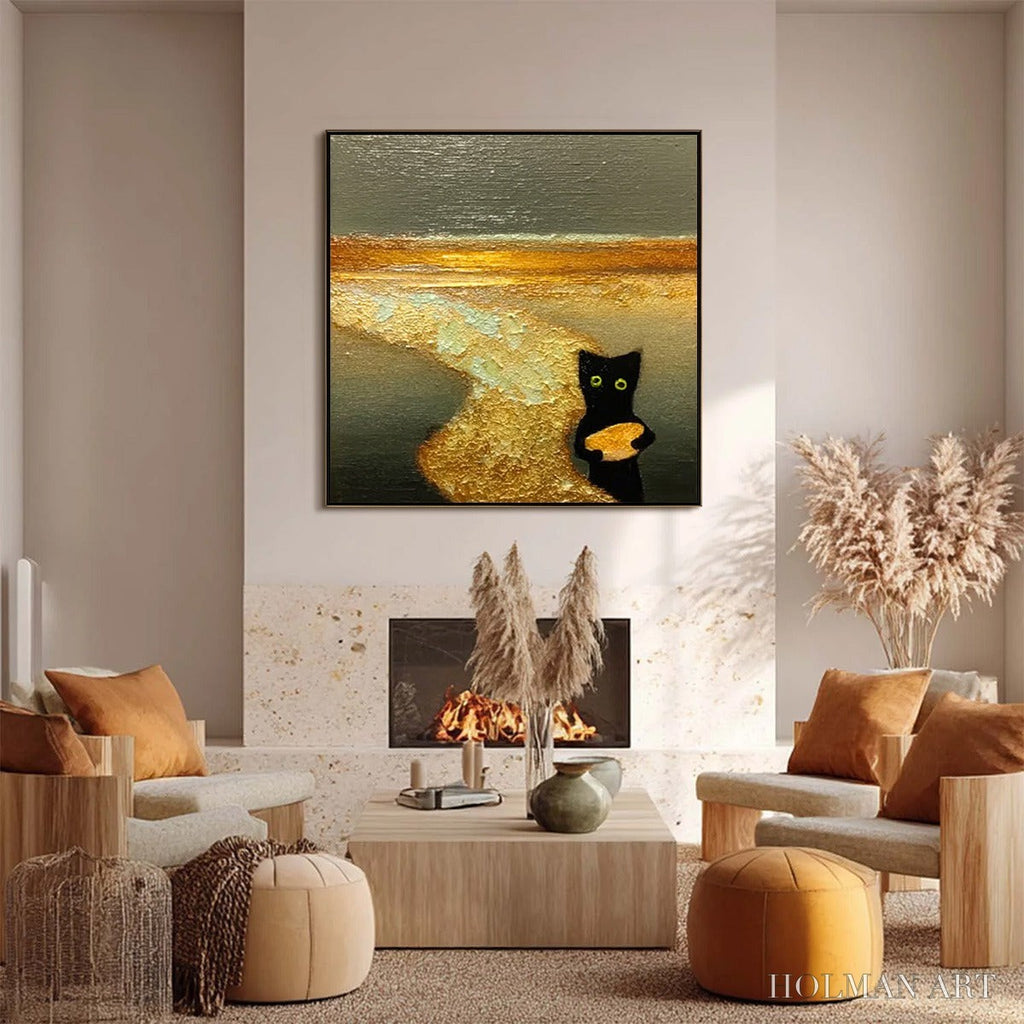 HOLMAN ART A Cat'S Treasure – Textured Impasto Painting of a Whimsical Black Cat - image 4
