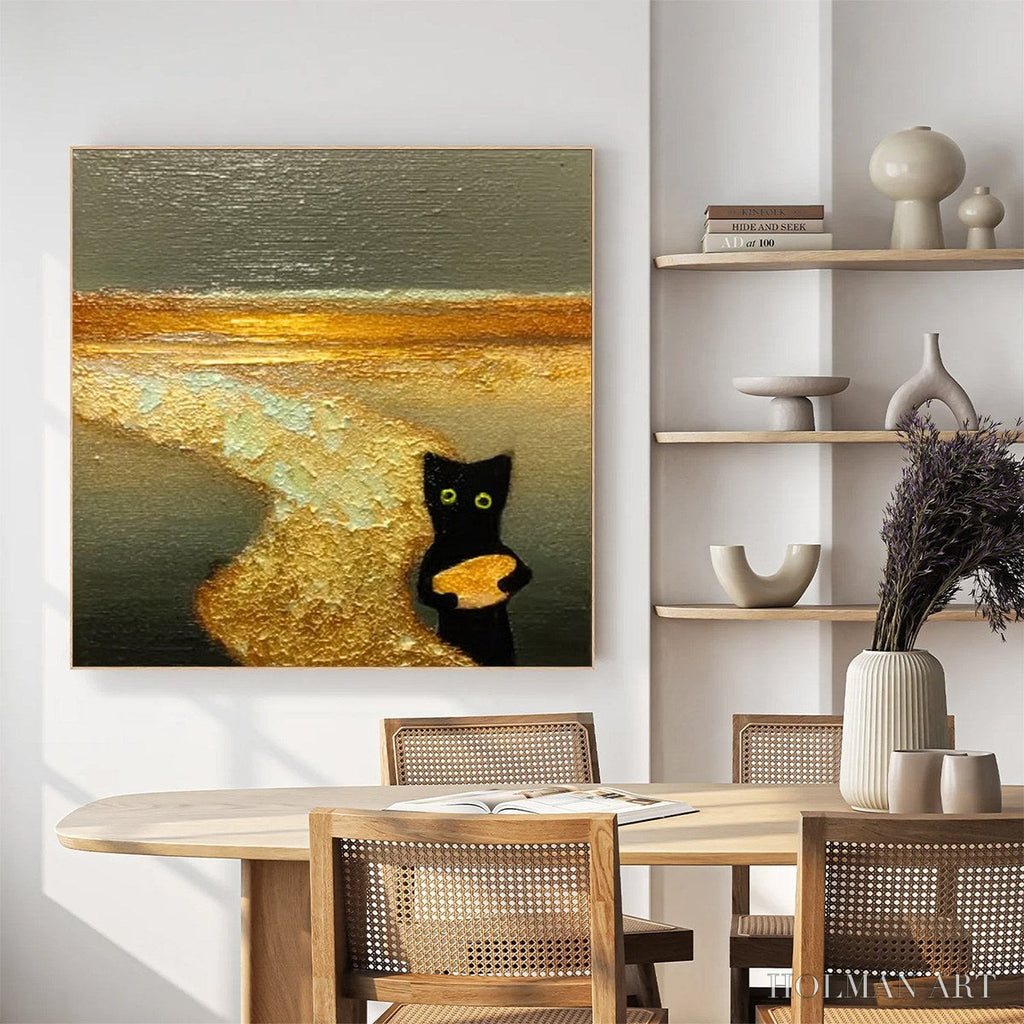 HOLMAN ART A Cat'S Treasure – Textured Impasto Painting of a Whimsical Black Cat - image 6