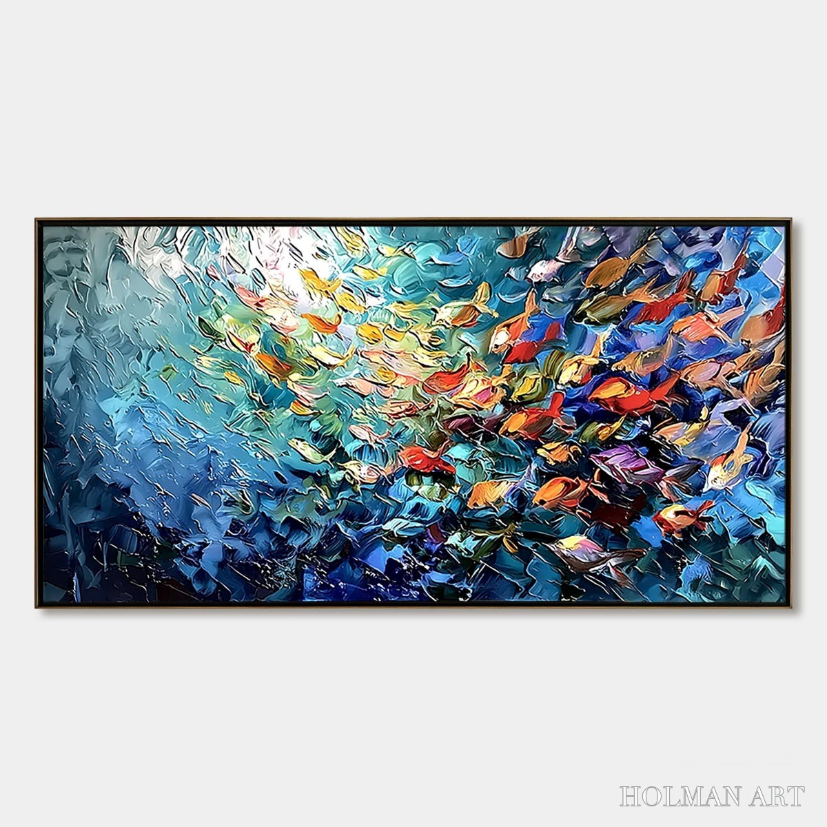 HOLMAN ART River of Life – Colorful Abstract Fish School Impasto Oil Painting - image 1