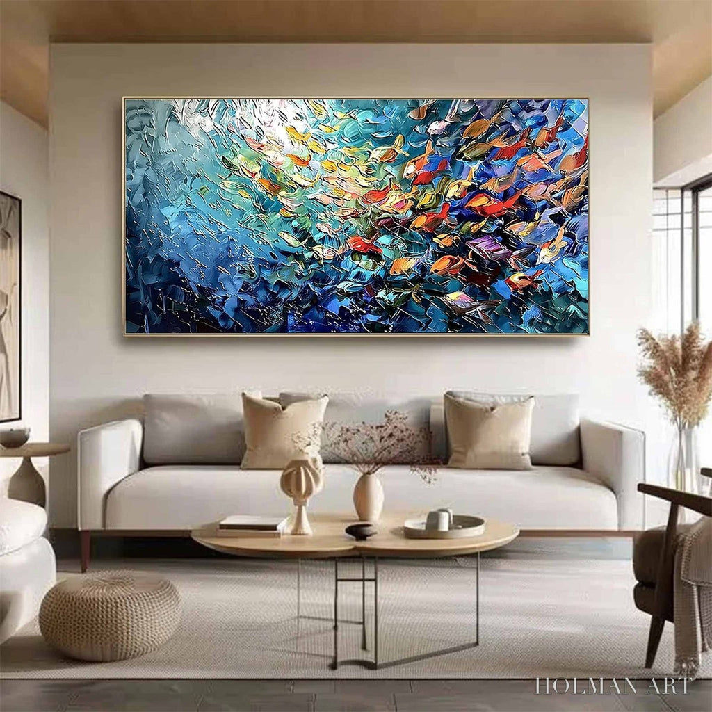 HOLMAN ART River of Life – Colorful Abstract Fish School Impasto Oil Painting - image 2