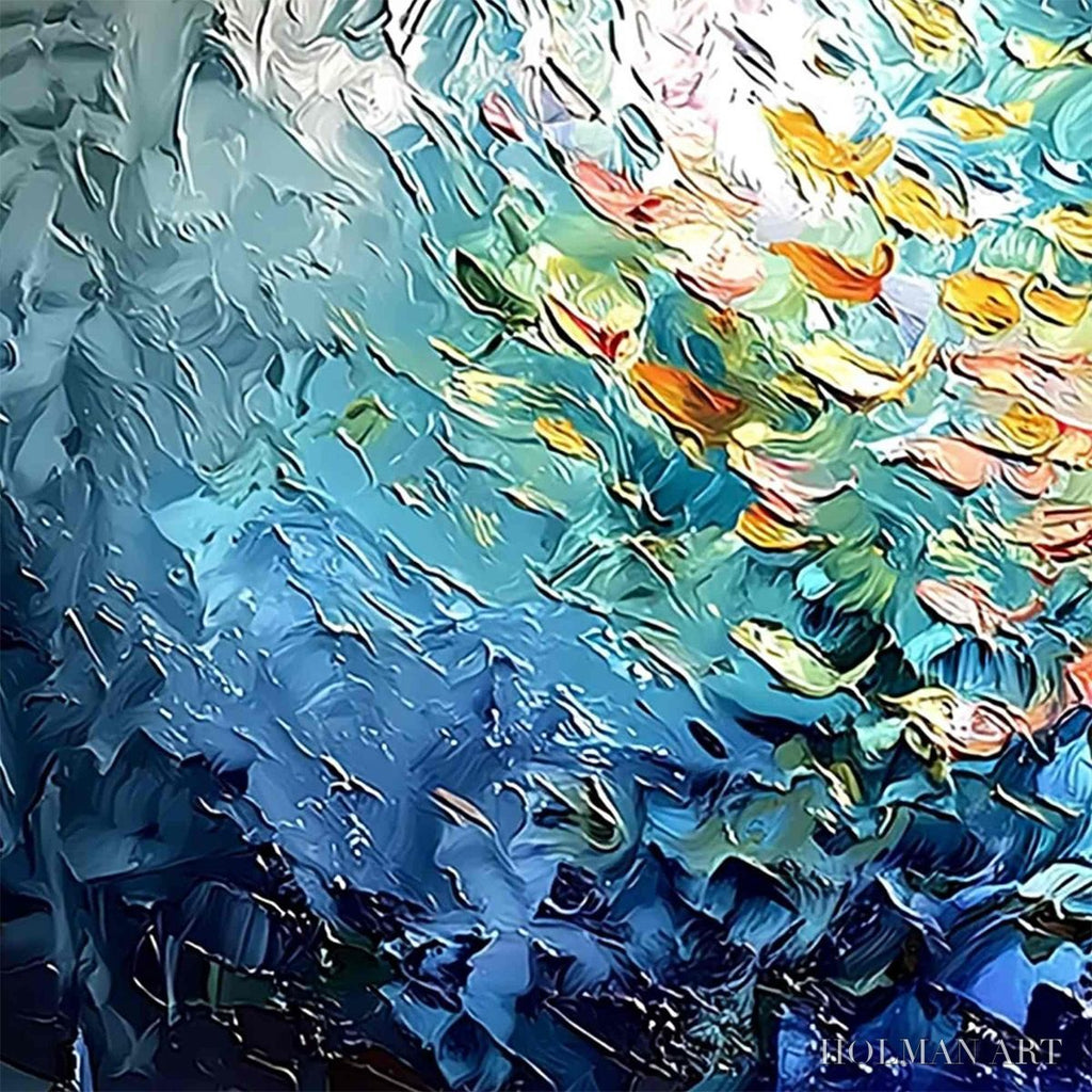 HOLMAN ART River of Life – Colorful Abstract Fish School Impasto Oil Painting - image 3