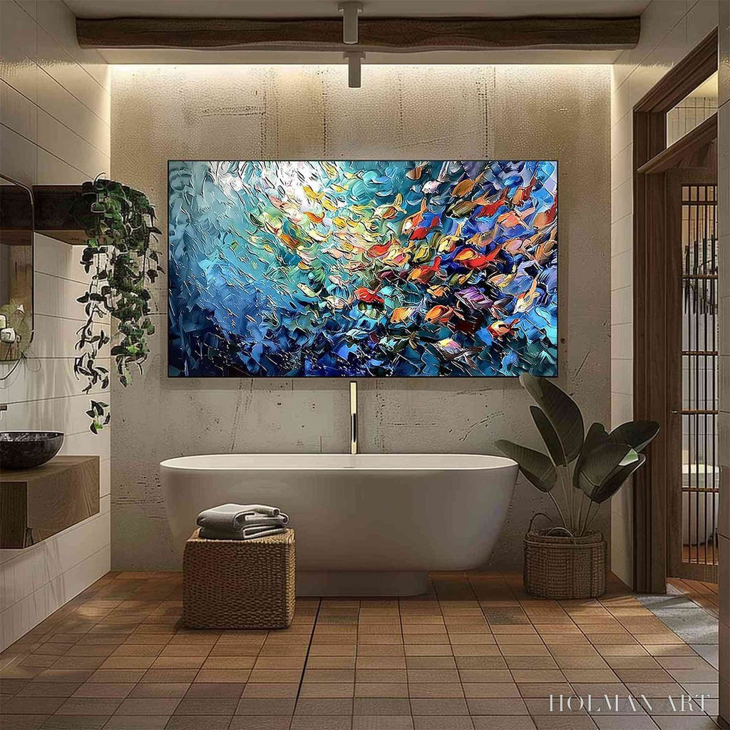 HOLMAN ART River of Life – Colorful Abstract Fish School Impasto Oil Painting - image 6