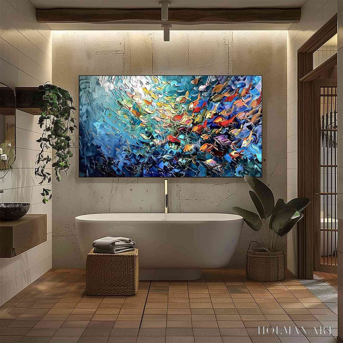 HOLMAN ART River of Life – Colorful Abstract Fish School Impasto Oil Painting - image 6