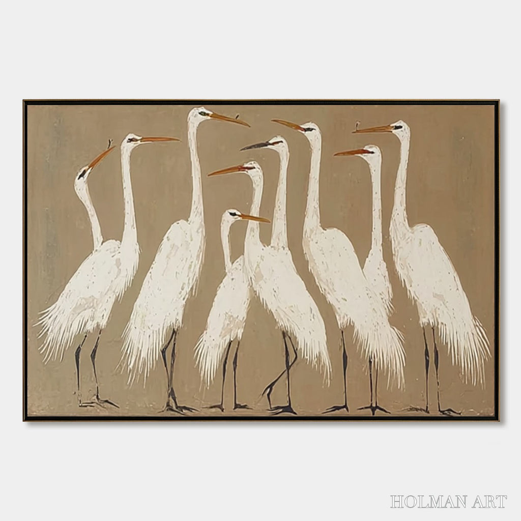 HOLMAN ART the Gathering – Elegant White Egret Flock Animal Oil Painting - image 1
