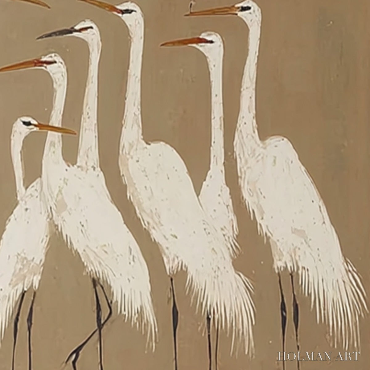 HOLMAN ART the Gathering – Elegant White Egret Flock Animal Oil Painting - image 3
