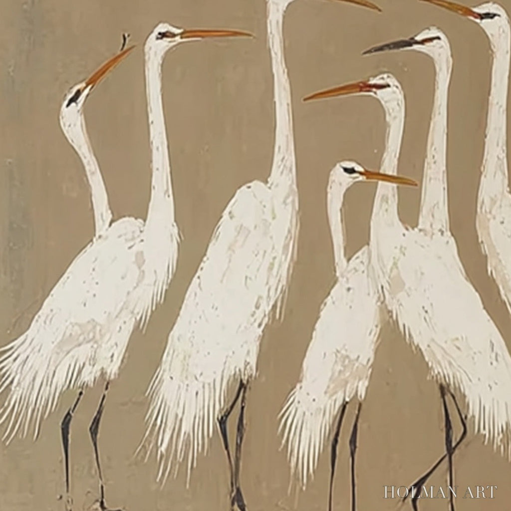 HOLMAN ART the Gathering – Elegant White Egret Flock Animal Oil Painting - image 5