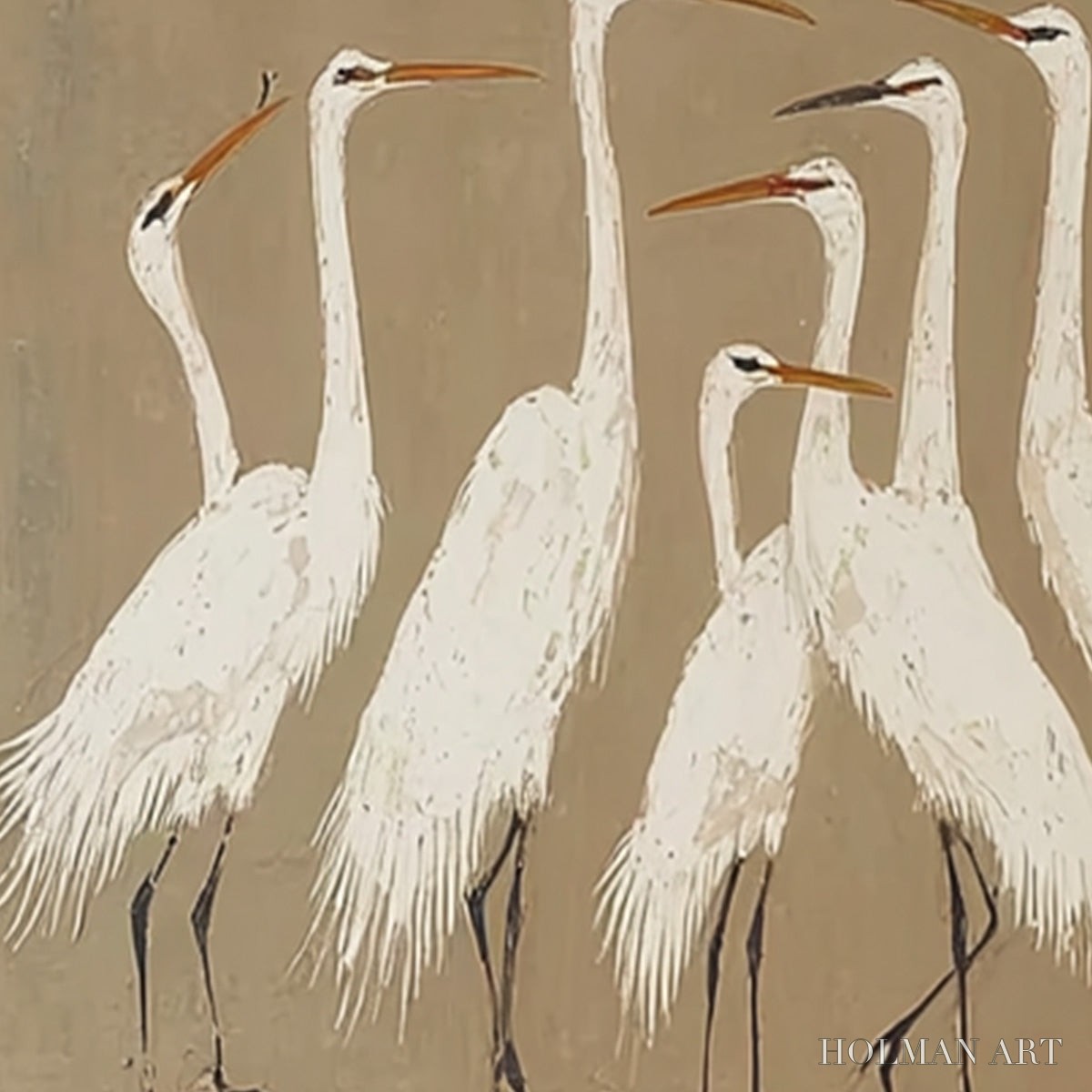 HOLMAN ART the Gathering – Elegant White Egret Flock Animal Oil Painting - image 5