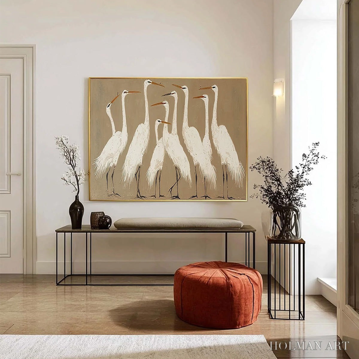 HOLMAN ART the Gathering – Elegant White Egret Flock Animal Oil Painting - image 6