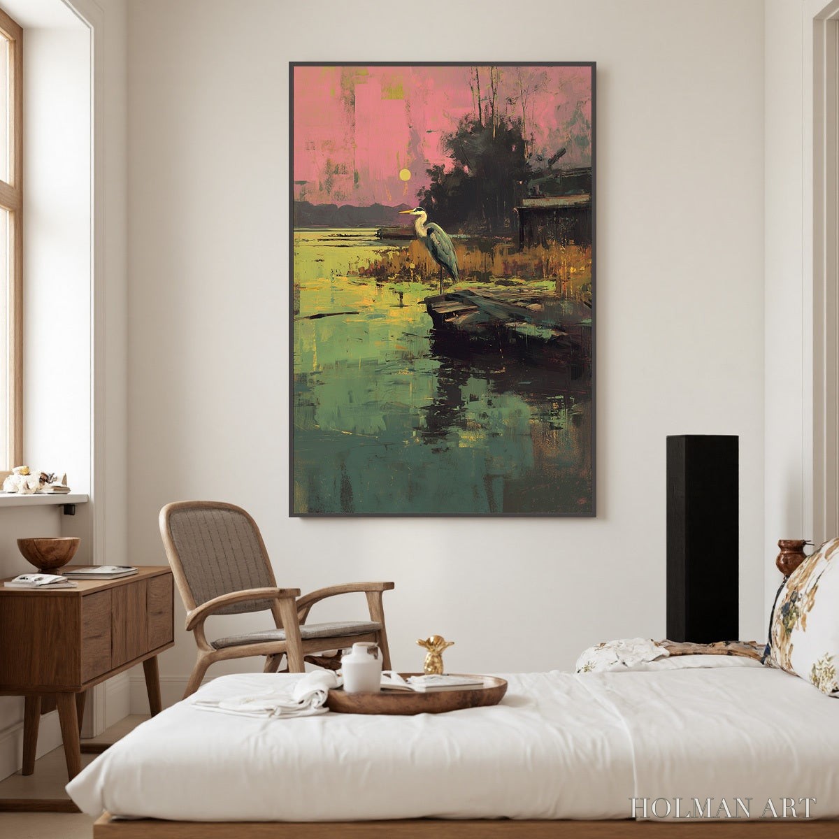 HOLMAN ART Heron'S Repose – Expressive Vertical Wildlife Painting of a Heron at Sunset - image 2