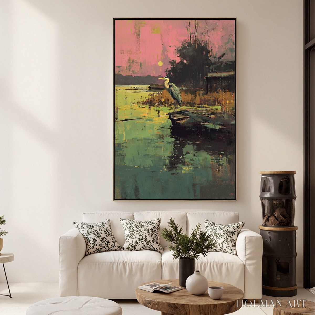 HOLMAN ART Heron'S Repose – Expressive Vertical Wildlife Painting of a Heron at Sunset - image 4