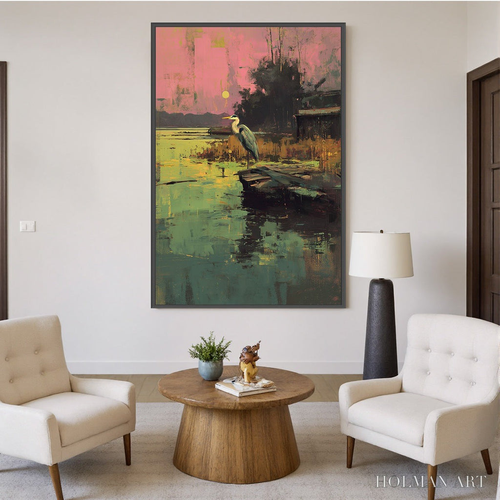 HOLMAN ART Heron'S Repose – Expressive Vertical Wildlife Painting of a Heron at Sunset - image 6