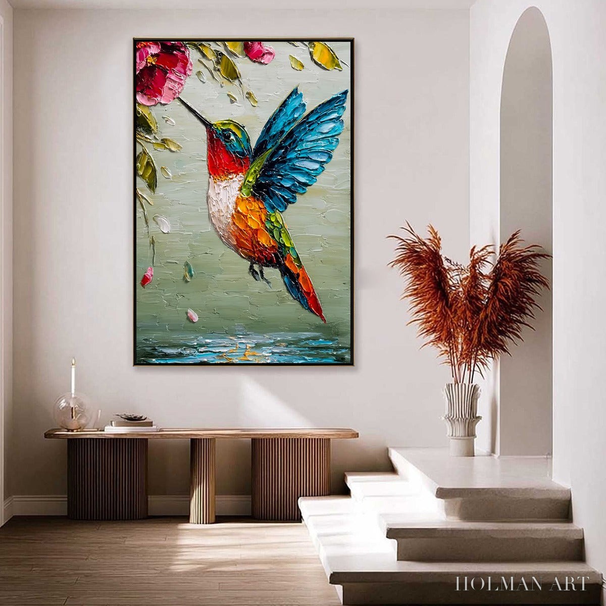 HOLMAN ART Hummingbird Radiance – Impasto Colorful Wildlife Oil Painting - image 3