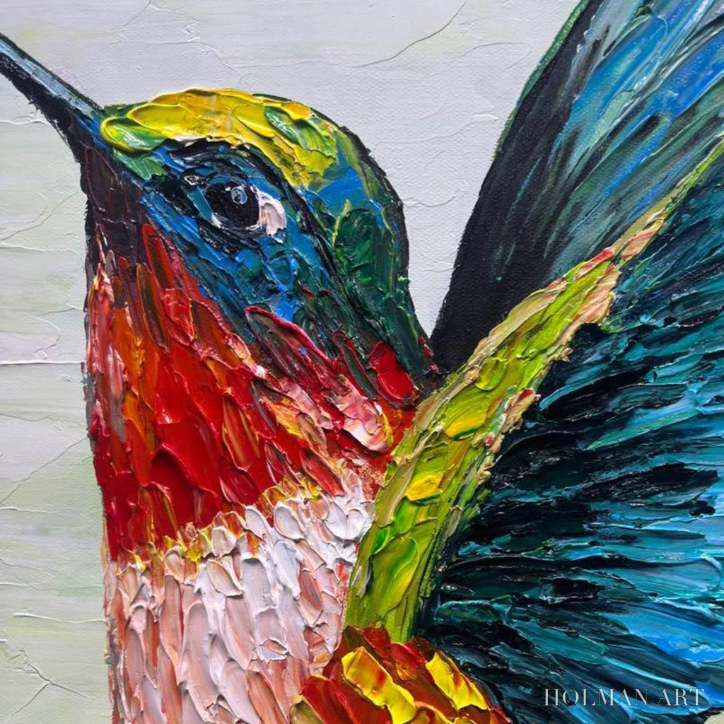 HOLMAN ART Hummingbird Radiance – Impasto Colorful Wildlife Oil Painting - image 4