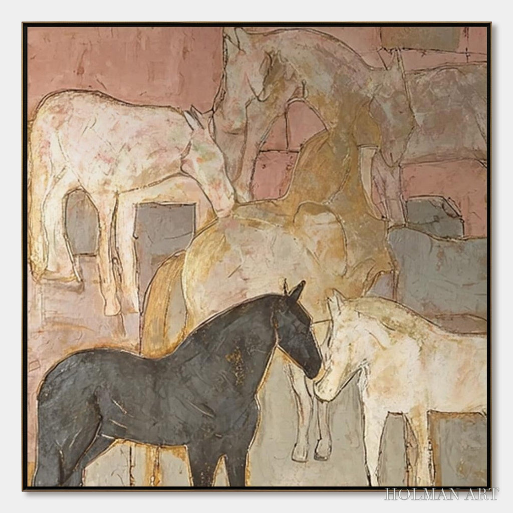 HOLMAN ART Herd Whispers – Figurative Textured Horse Painting - image 1