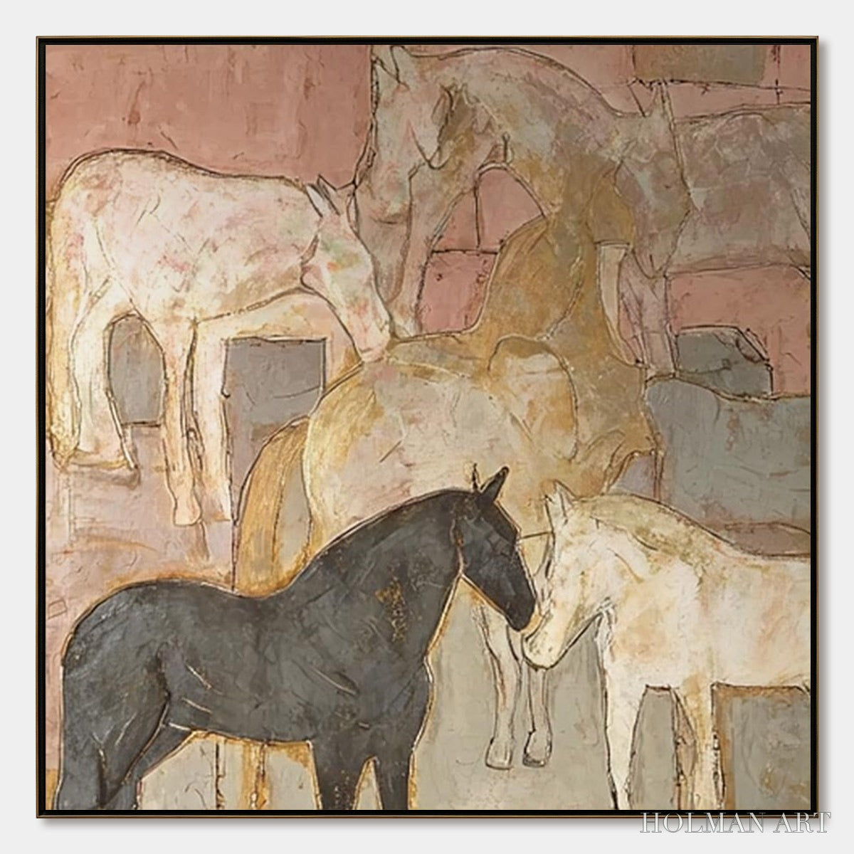 HOLMAN ART Herd Whispers – Figurative Textured Horse Painting - image 1