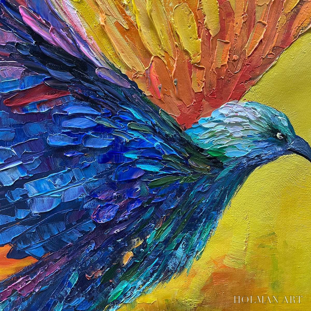 HOLMAN ART Flight of Fancy – Textured Impasto Bird Oil Painting - image 3