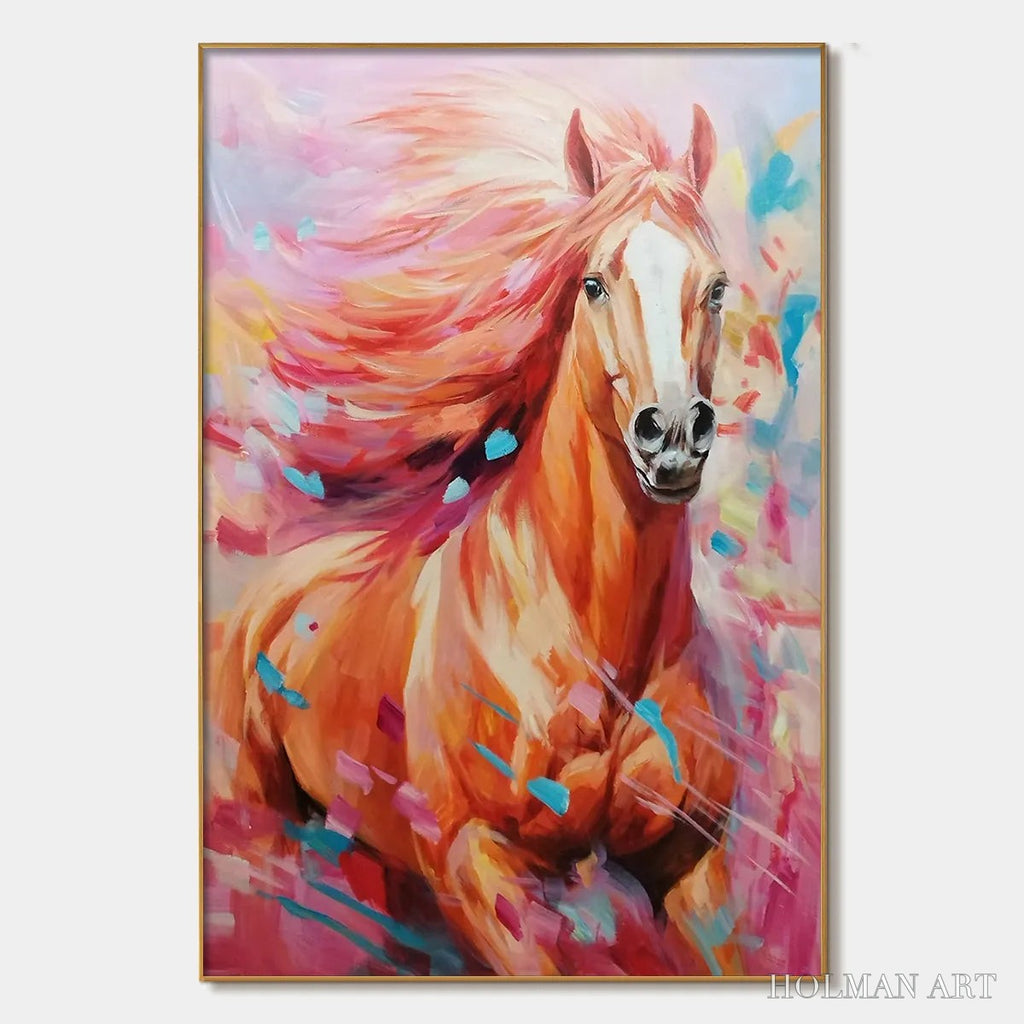 HOLMAN ART Pink Fire – Colorful Horse Oil Painting on Canvas - image 1