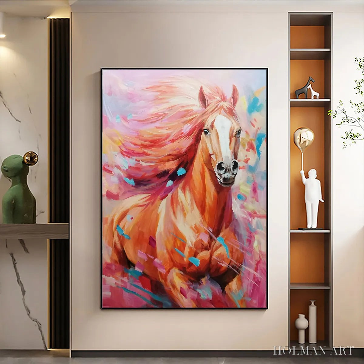 HOLMAN ART Pink Fire – Colorful Horse Oil Painting on Canvas - image 2