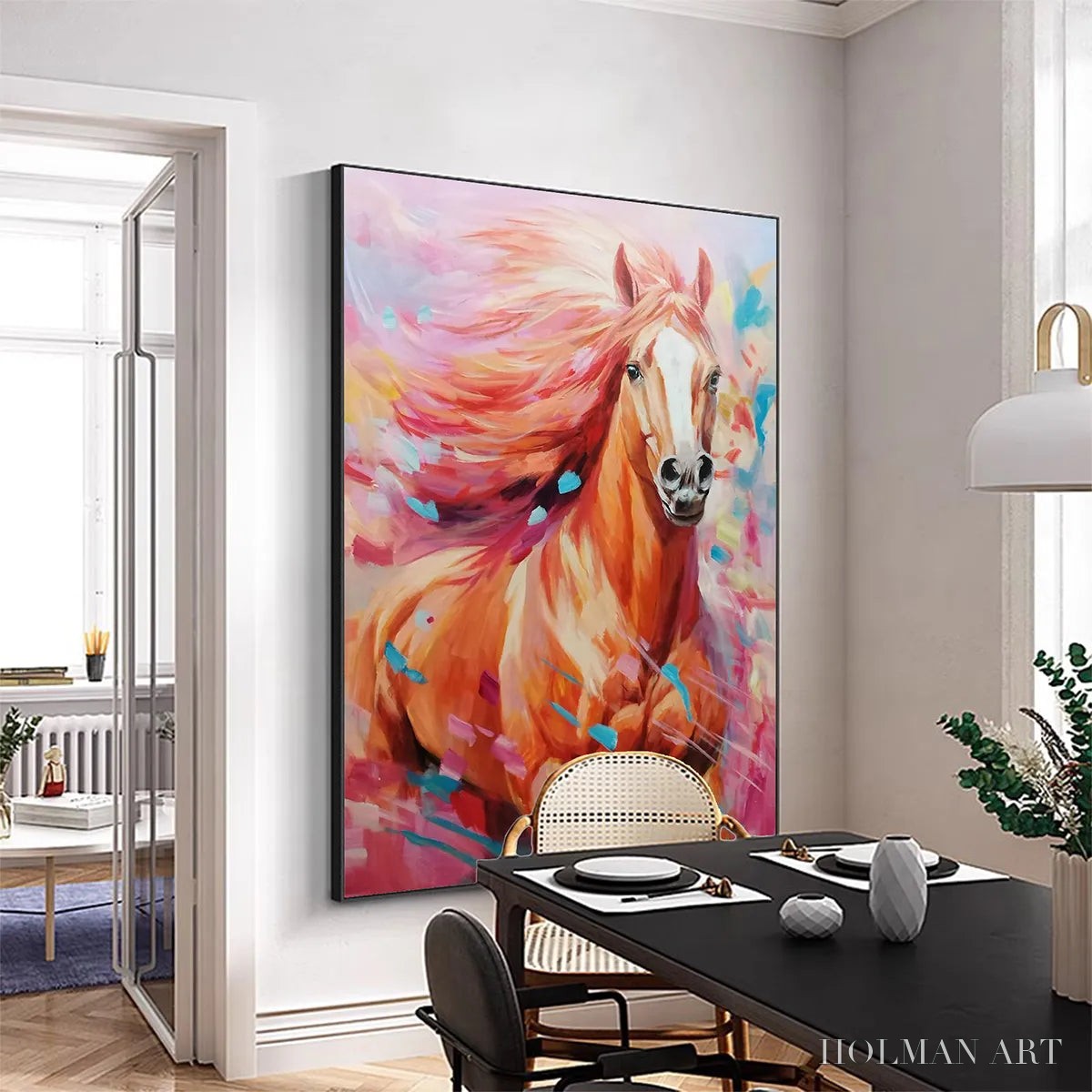 HOLMAN ART Pink Fire – Colorful Horse Oil Painting on Canvas - image 4
