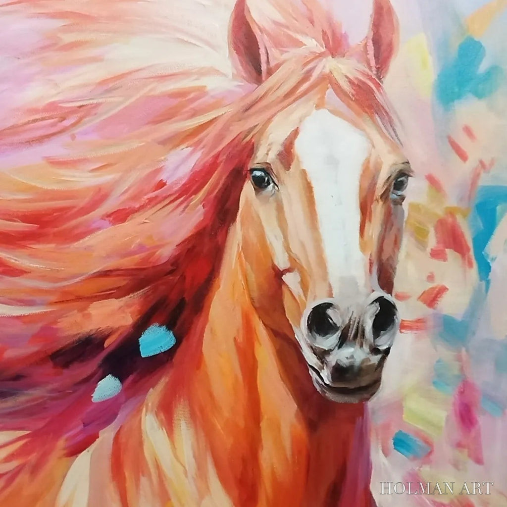 HOLMAN ART Pink Fire – Colorful Horse Oil Painting on Canvas - image 5