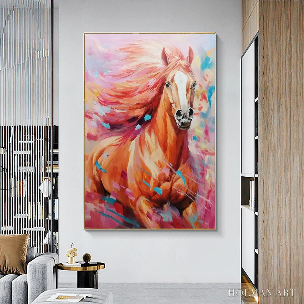 HOLMAN ART Pink Fire – Colorful Horse Oil Painting on Canvas - image 6