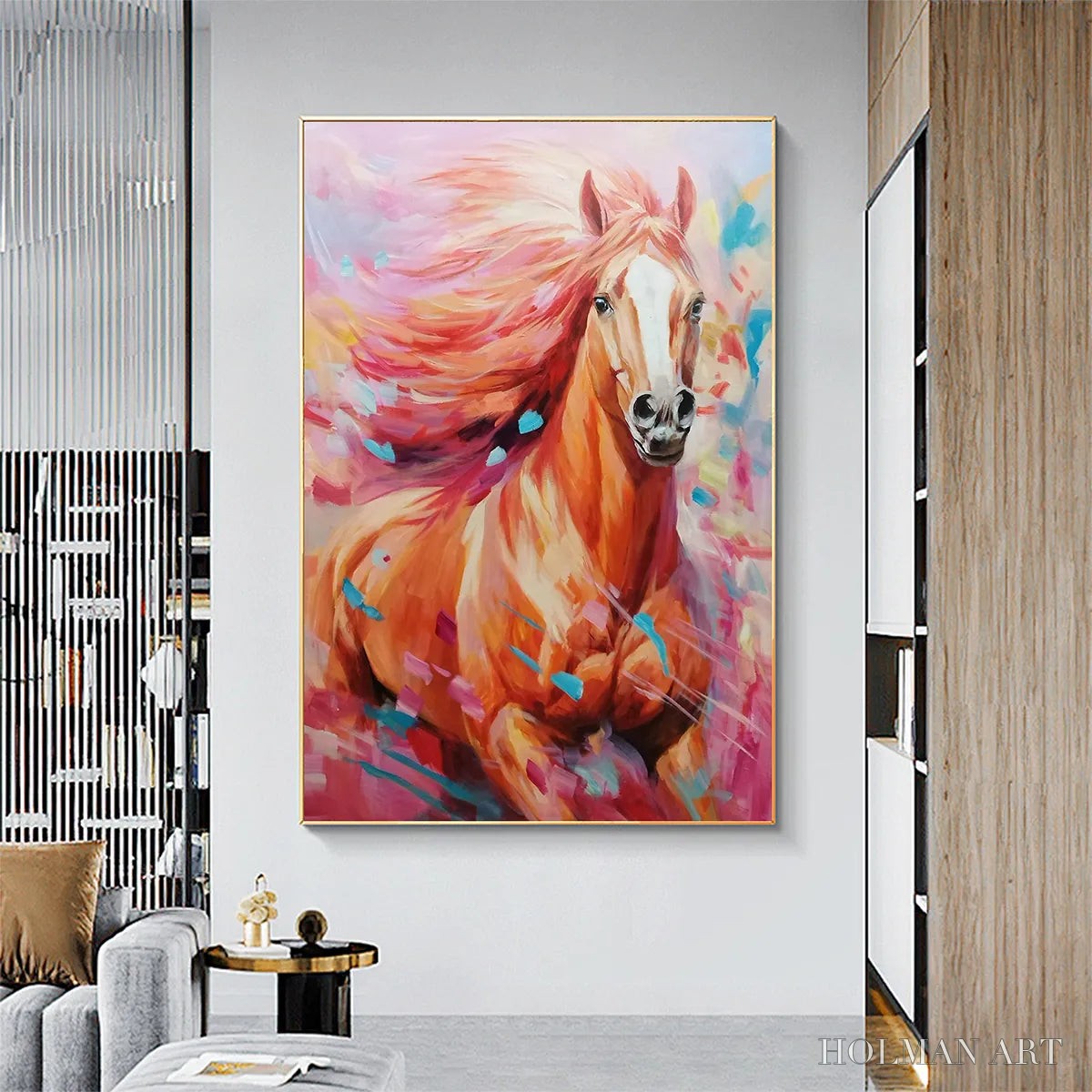HOLMAN ART Pink Fire – Colorful Horse Oil Painting on Canvas - image 6