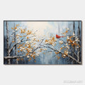 HOLMAN ART Red Bird On Branches – Horizontal Impasto Painting, Bird on Blossoming Branches, Textured , Blue - image 1