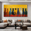 HOLMAN ART Cats in A Row – Whimsical Cat Painting, Textured , Panoramic Canvas, Pet Decor - image 2