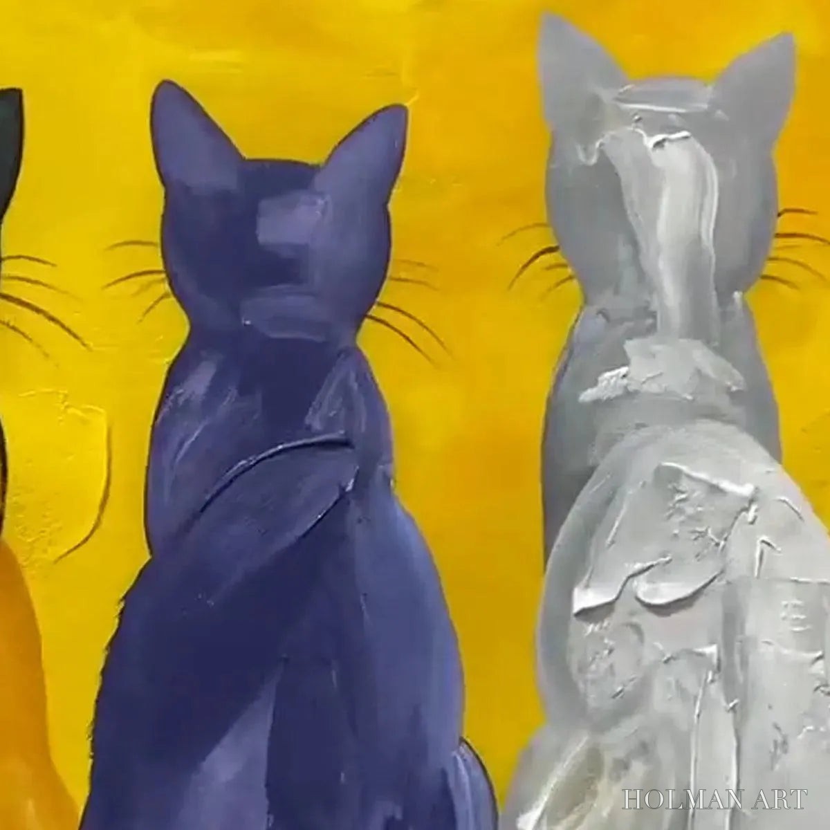 HOLMAN ART Cats in A Row – Whimsical Cat Painting, Textured , Panoramic Canvas, Pet Decor - image 3