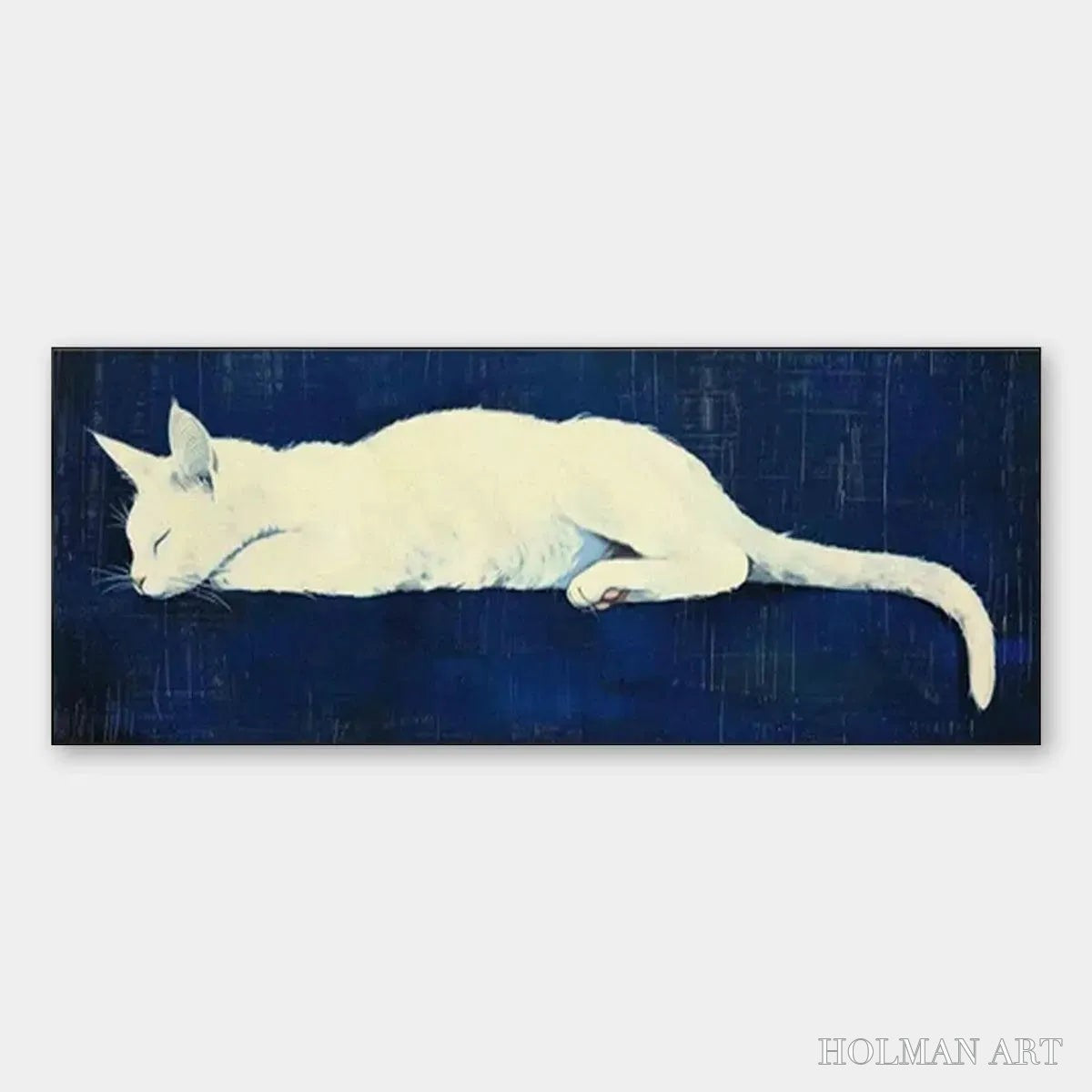 HOLMAN ART Sleeping White Cat Panoramic – Cat Painting, Panoramic , Pet Portrait - image 1