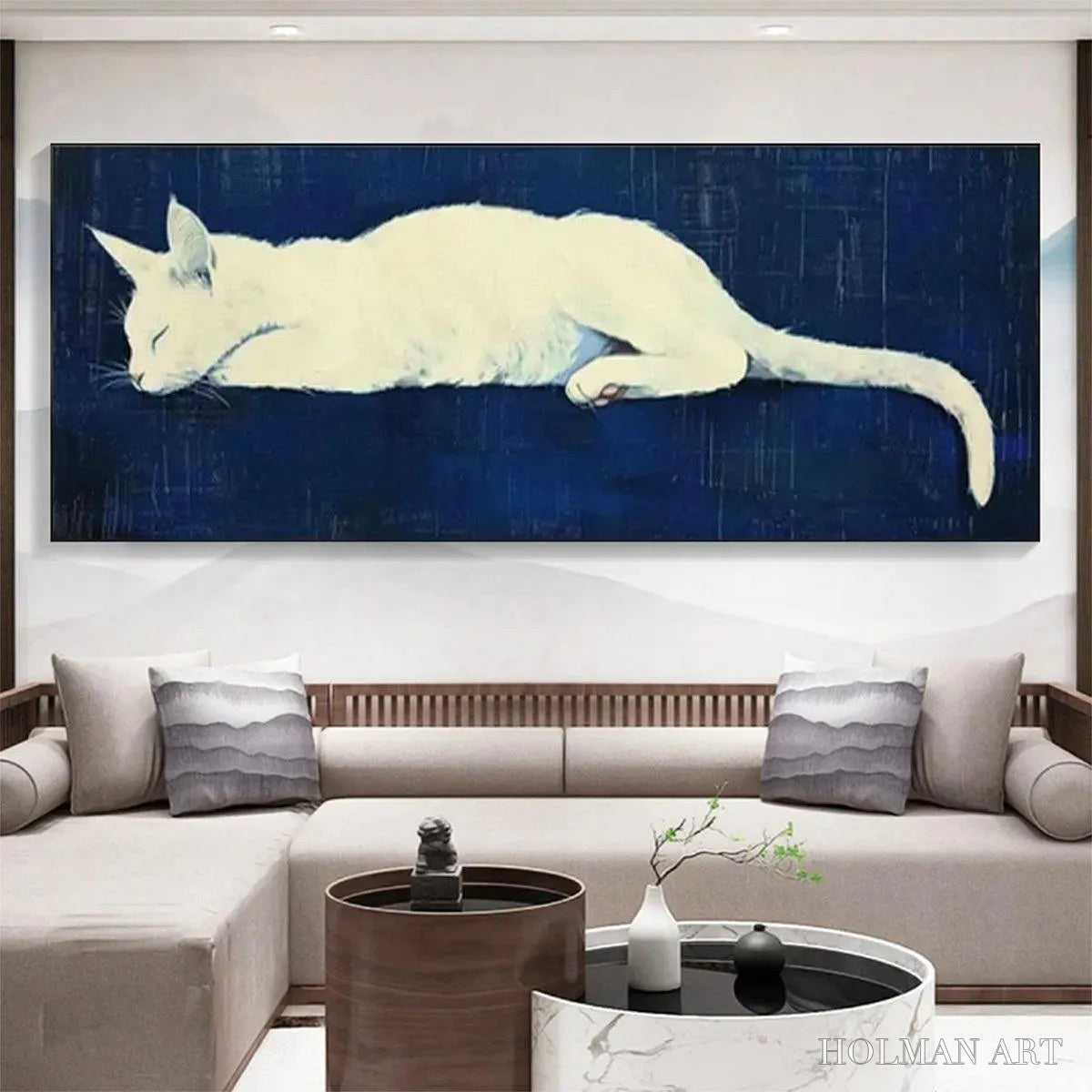HOLMAN ART Sleeping White Cat Panoramic – Cat Painting, Panoramic , Pet Portrait - image 2