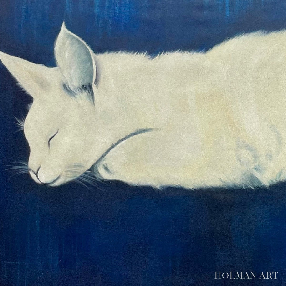 HOLMAN ART Sleeping White Cat Panoramic – Cat Painting, Panoramic , Pet Portrait - image 3