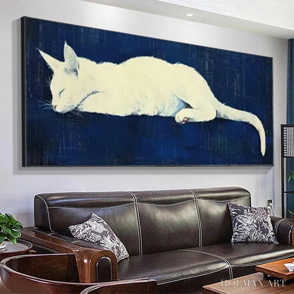HOLMAN ART Sleeping White Cat Panoramic – Cat Painting, Panoramic , Pet Portrait - image 5