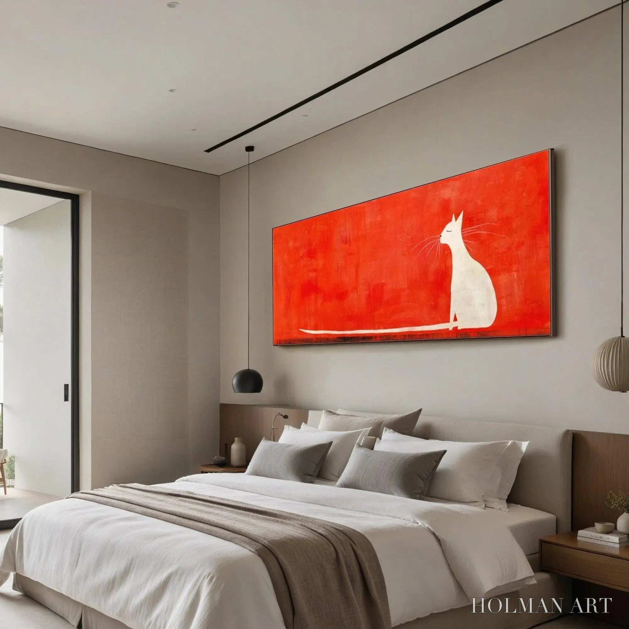 HOLMAN ART Minimalist Cat On Red Panoramic – Cat Painting, Panoramic , Minimalist Decor - image 6