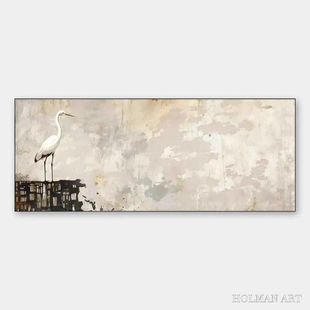 HOLMAN ART White Heron Panoramic – Heron Painting, Panoramic , Bird Art - image 1