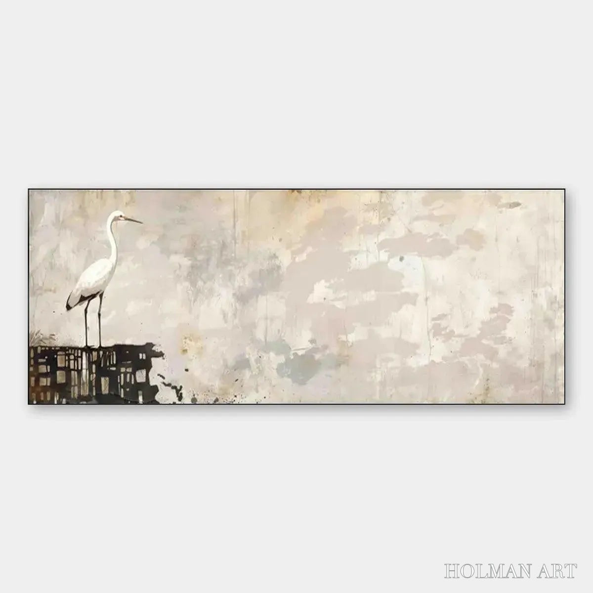 HOLMAN ART White Heron Panoramic – Heron Painting, Panoramic , Bird Art - image 1
