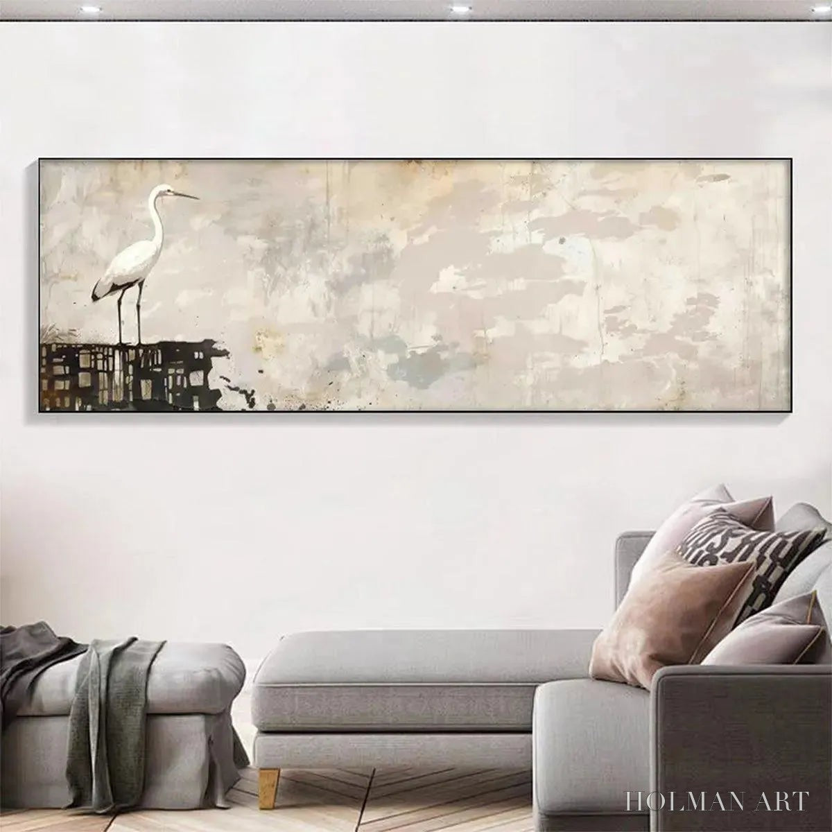 HOLMAN ART White Heron Panoramic – Heron Painting, Panoramic , Bird Art - image 2