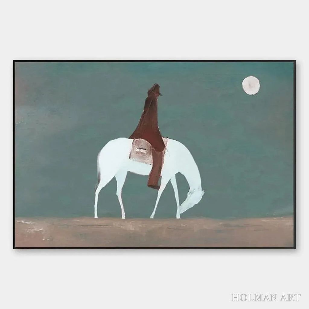 HOLMAN ART Solitary Rider – Minimalist Horse and Rider Painting, Panoramic - image 1