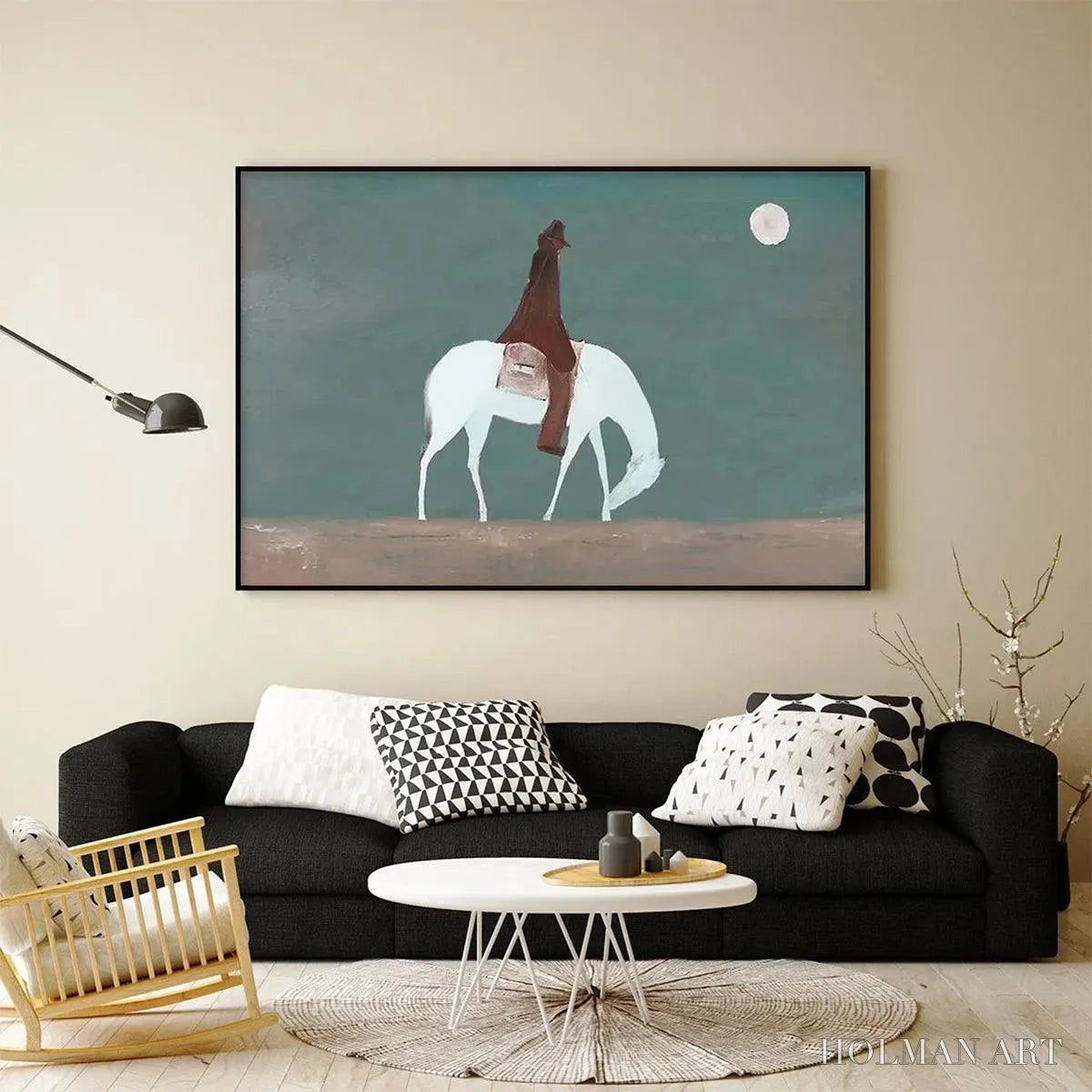 HOLMAN ART Solitary Rider – Minimalist Horse and Rider Painting, Panoramic - image 2