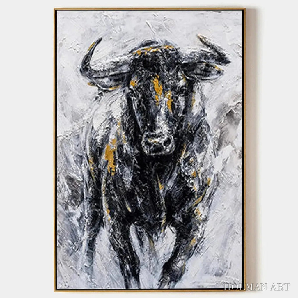 HOLMAN ART Charging Bull – Textured Bull Painting, Vertical - image 1