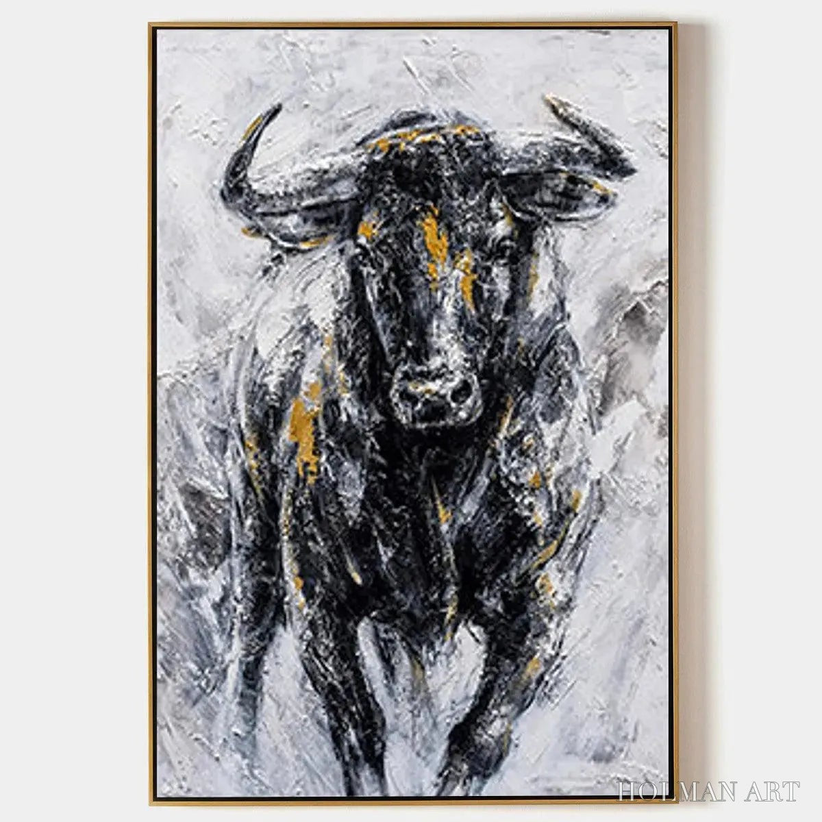 HOLMAN ART Charging Bull – Textured Bull Painting, Vertical - image 1