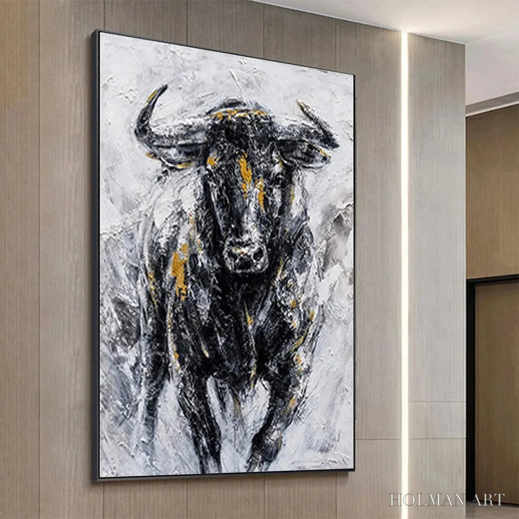 HOLMAN ART Charging Bull – Textured Bull Painting, Vertical - image 4