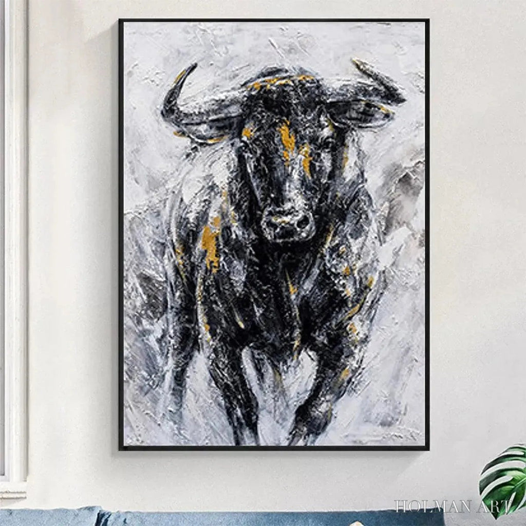 HOLMAN ART Charging Bull – Textured Bull Painting, Vertical - image 5
