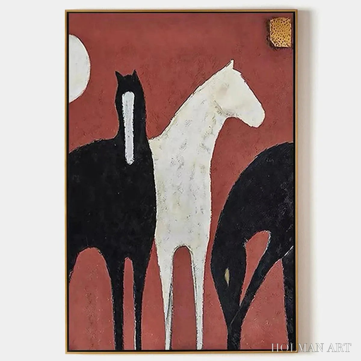 HOLMAN ART Three Horses On Red – Minimalist Horse Painting, Vertical - image 1