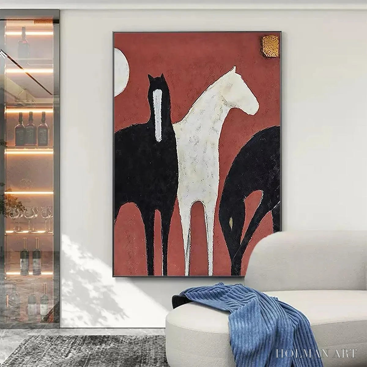 HOLMAN ART Three Horses On Red – Minimalist Horse Painting, Vertical - image 2