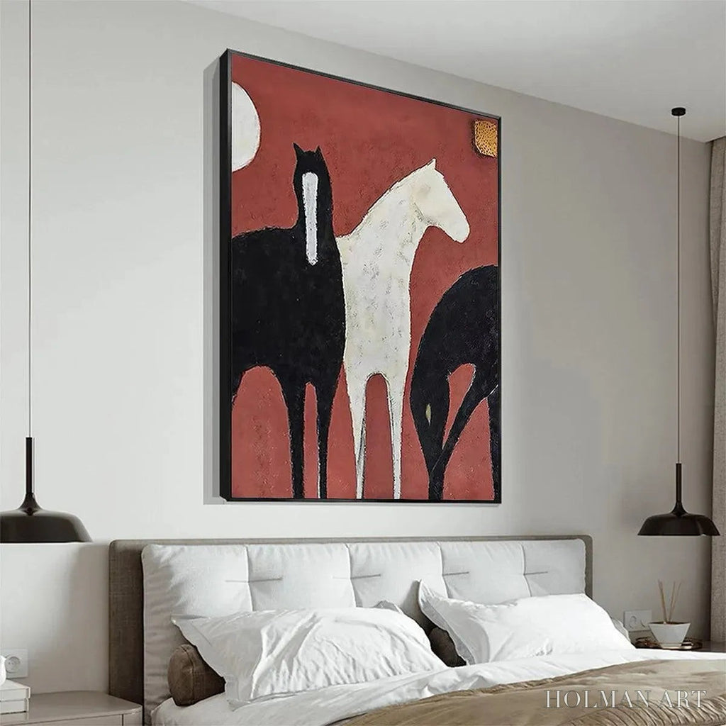 HOLMAN ART Three Horses On Red – Minimalist Horse Painting, Vertical - image 4