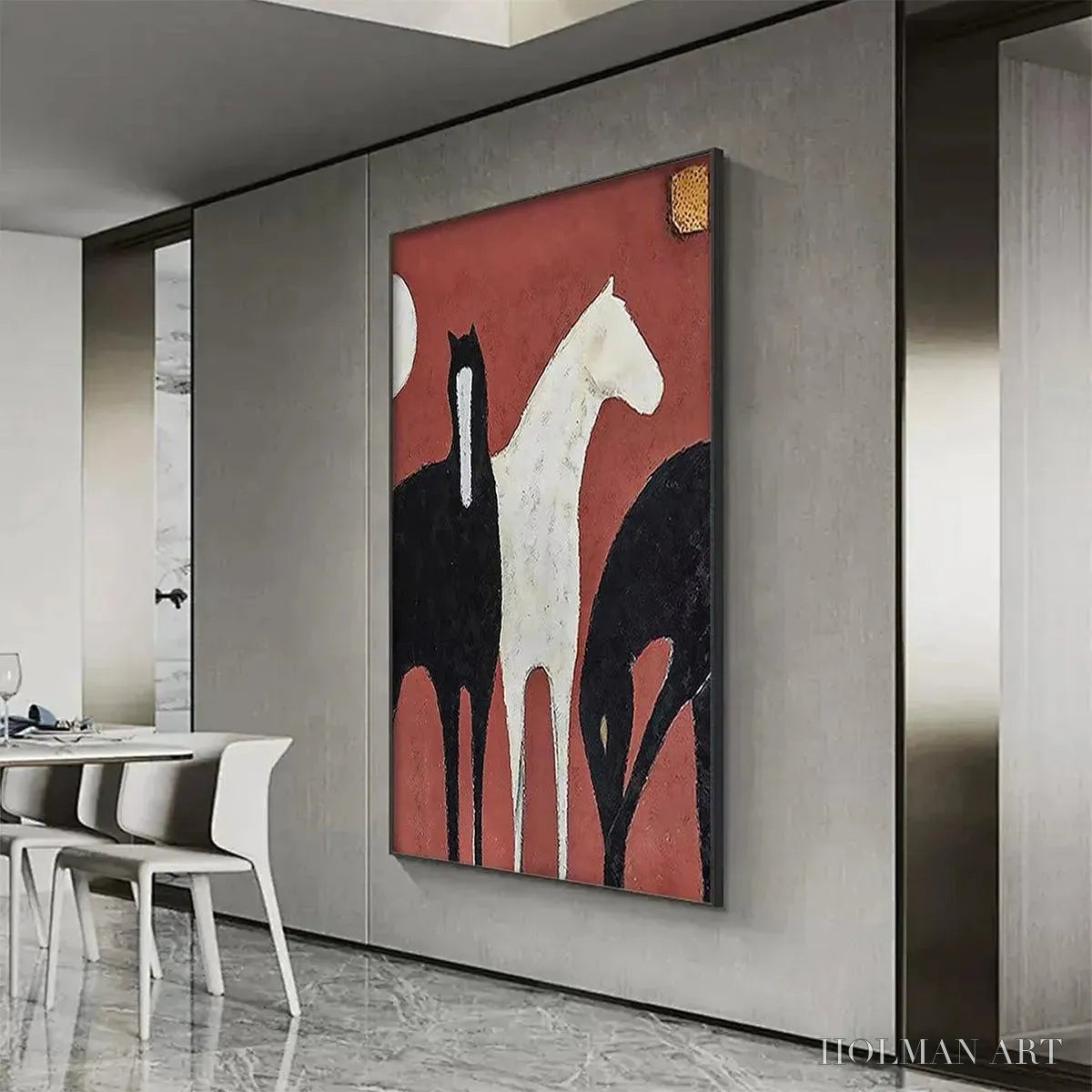 HOLMAN ART Three Horses On Red – Minimalist Horse Painting, Vertical - image 5